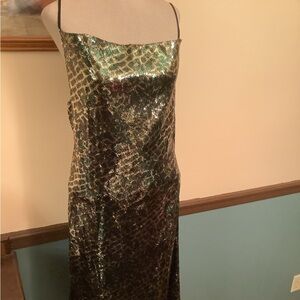 Mimi Liberte by Michael Klein Long Sequined Slip Dress  Medium Green NWT
